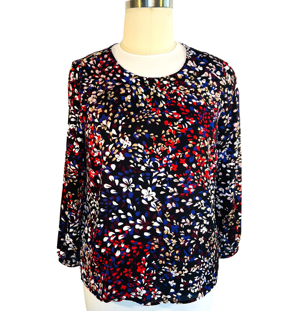 Liz Claiborne - Women's XL Blouse Dark Abstract Floral Long Button Sleeve
